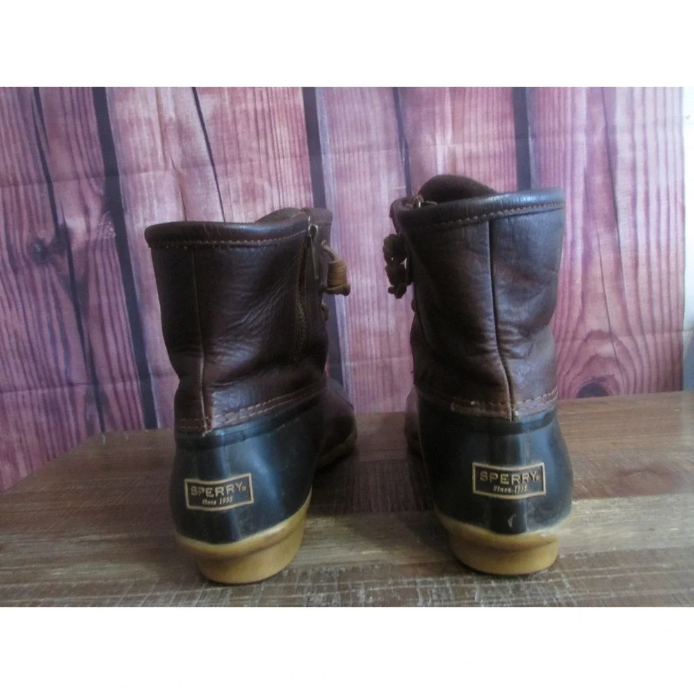 Sperry Women's Saltwater Duck Boots Brown Leather Waterproof Rain Size 9 M